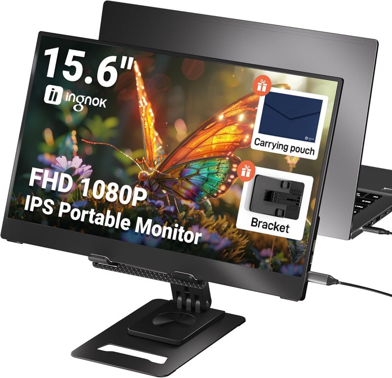 Ingnok Portable Monitor, Ultra Slim 15.6 Inch FHD IPS Laptop Screen Extender with Adjustable Stand, USB C Compatible, Ideal for Travel and Office - Image 1